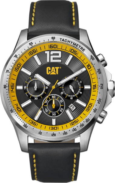 Cat® Watch Black/Yellow Dial Stainless Steel W/Leather Strap